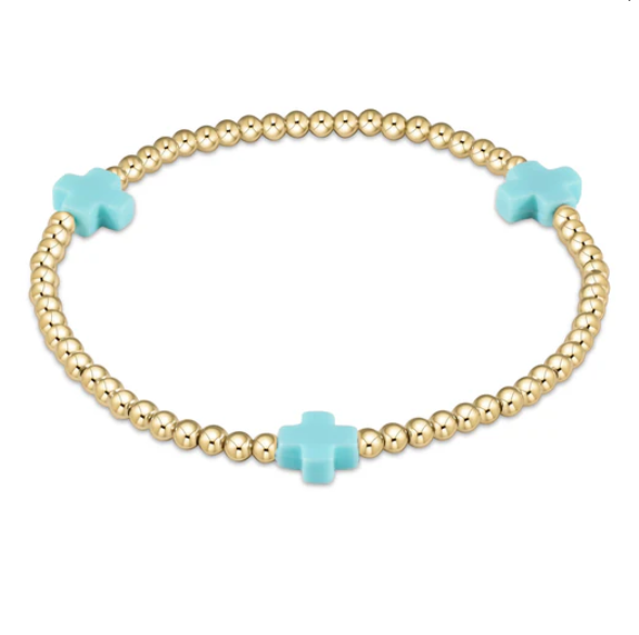 Enewton Signature Cross Gold Pattern 3mm Bead Bracelet - Turquoise - Gabrielle's Biloxi