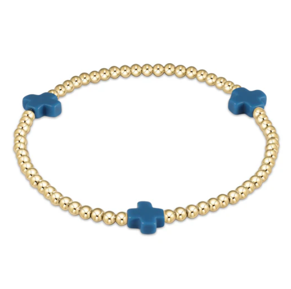 Enewton signature cross gold pattern 3mm bead bracelet - Cobalt - Gabrielle's Biloxi