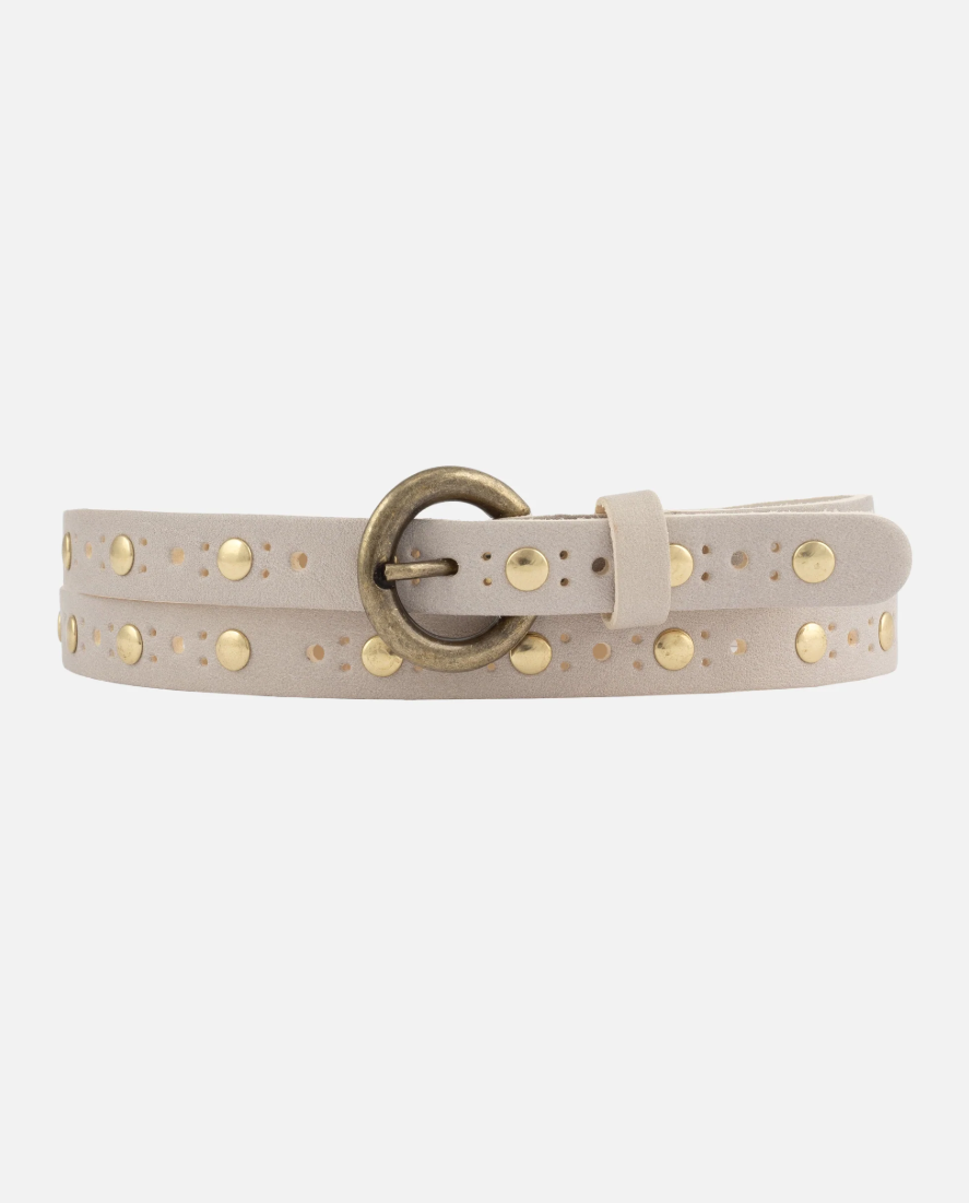 Chloe Vintage Studded Skinny Belt - Creme - Gabrielle's Biloxi