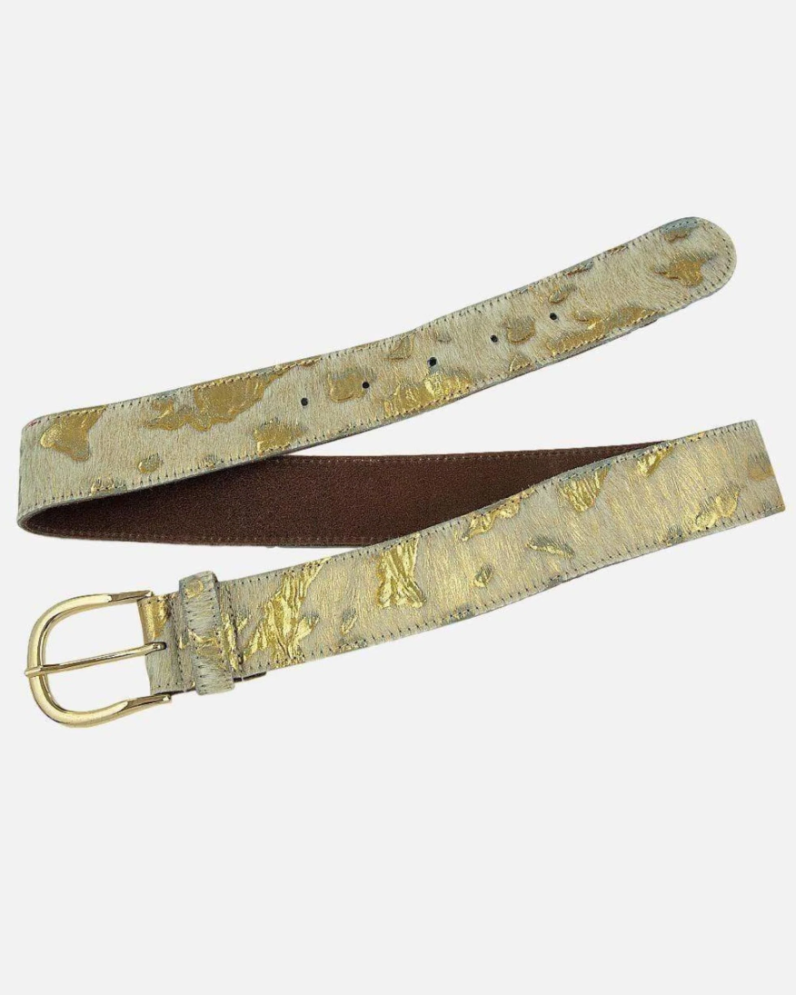 Dakota Metallic Calf Hair Leather Belt - Gold - Gabrielle's Biloxi