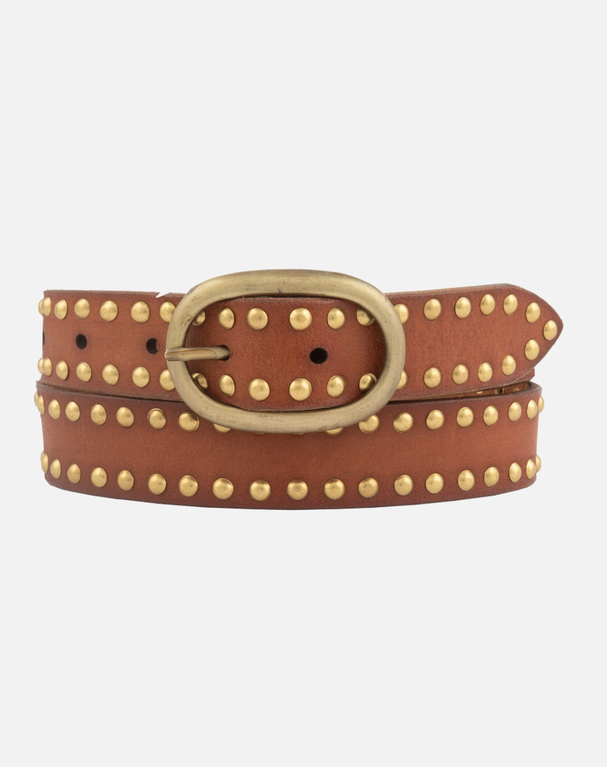 Dara Studded Leather Belt - Cognac - Gabrielle's Biloxi