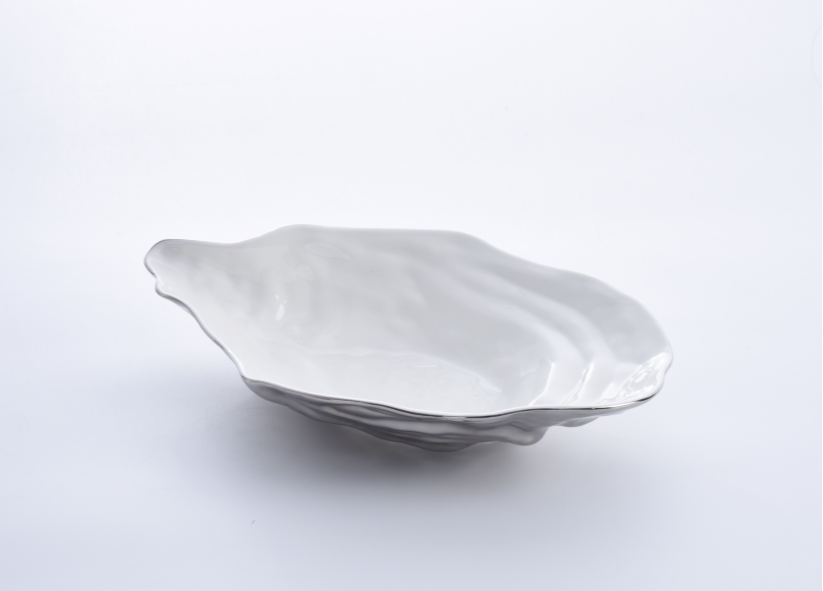 Pampa Bay Large Oyster Bowl - White & Silver - Gabrielle's Biloxi