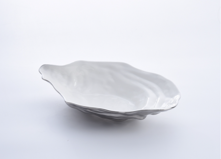 Pampa Bay Large Oyster Bowl - White & Silver - Gabrielle's Biloxi