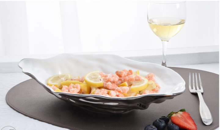 Pampa Bay Large Oyster Bowl - White & Silver - Gabrielle's Biloxi
