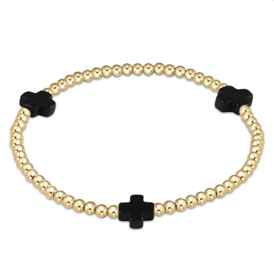 ENewton Signature Cross Gold Pattern 3mm Bead Bracelet - Onyx - Gabrielle's Biloxi