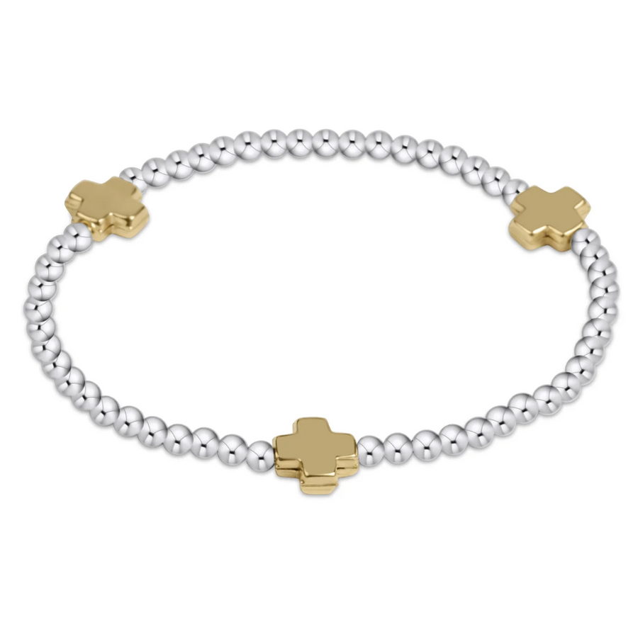 ENewton Signature Cross Sterling Mixed Metal Pattern 3mm Bead Bracelet - Gold - Gabrielle's Biloxi