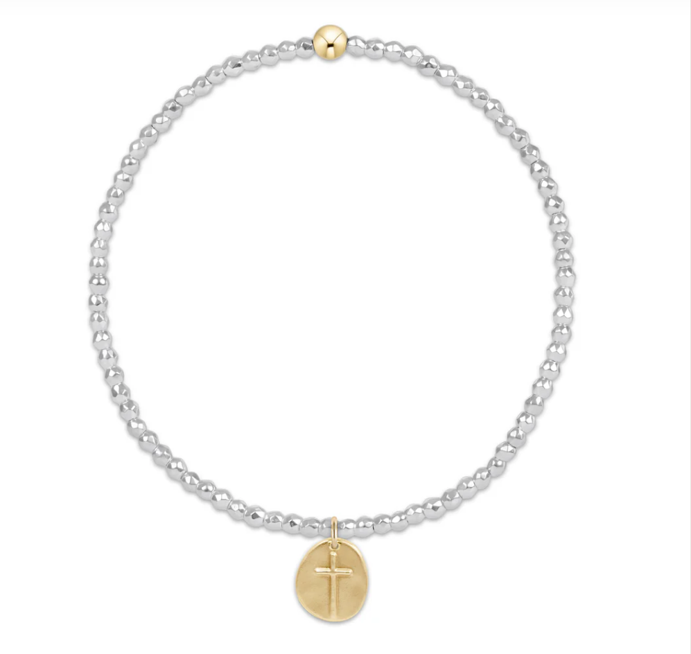 ENewton Bright Silver Faceted Hematite 2mm Bead Bracelet - Inspire Small Gold Charm - Gabrielle's Biloxi