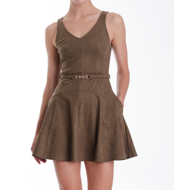 Karina Grimaldi Hanna	Suede Mini Dress - Olive - Gabrielle's Biloxi