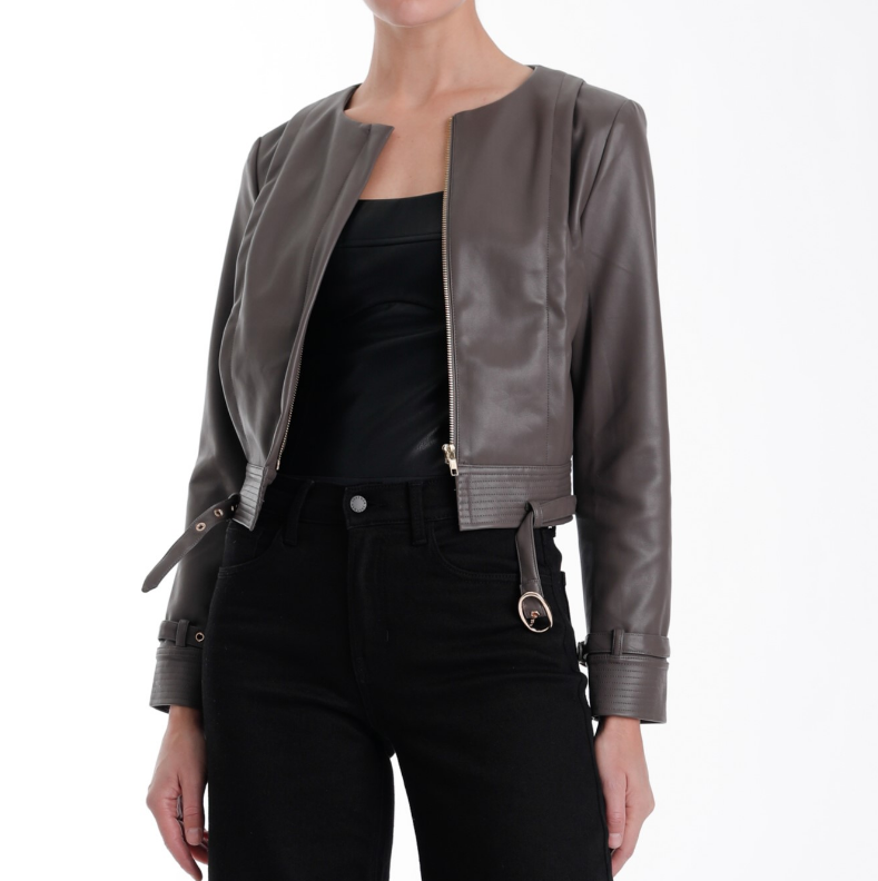 Karina Grimaldi Natalie Vegan Leather Jacket - Smoke	Grey - Gabrielle's Biloxi