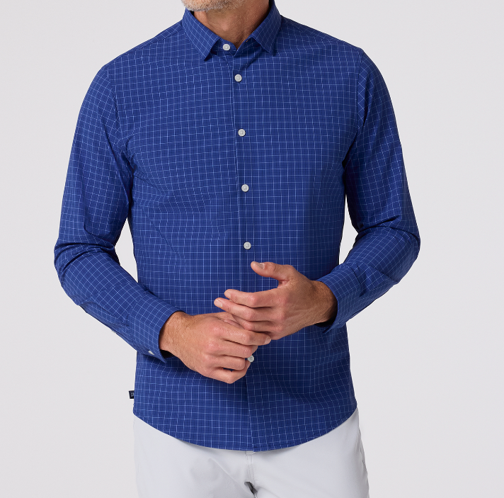 Leeward	No Tuck LS Dress Shirt - Cobalt  Manor Plaid - Gabrielle's Biloxi