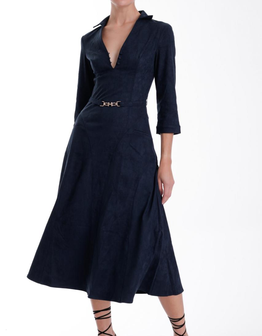 Karina Grimaldi Victoria Suede Maxi Dress - Midnight - Gabrielle's Biloxi