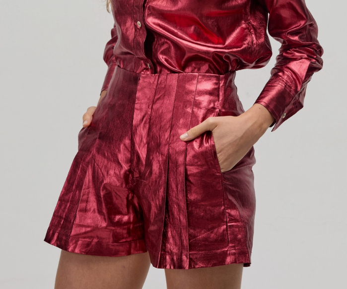 Lanhtropy Frida Metallic Linen Shorts - Metallic Cherry - Gabrielle's Biloxi