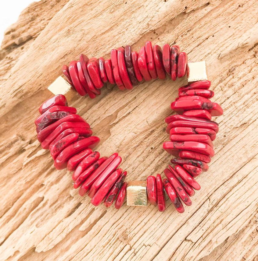 Virtue Chip Magnesite Colorblock Bracelet - Red - Gabrielle's Biloxi