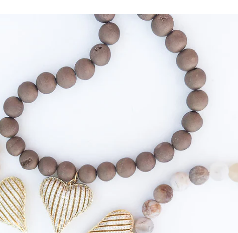 Virtue Ribbon Heart on 10mm Gemstone Necklace - Chocolate Druzy - Gabrielle's Biloxi