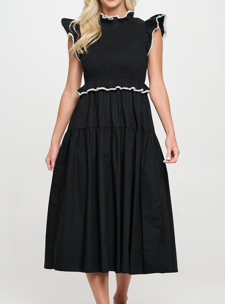 Meet Me in Santorini Black Poplin Crochet Trim Dress - Gabrielle's Biloxi