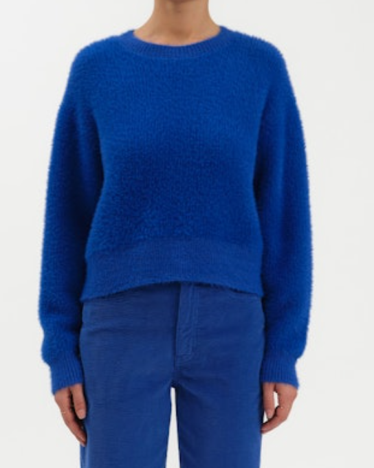 Daze Fuzz Crewneck Eyelash Sweater - Cobalt - Gabrielle's Biloxi