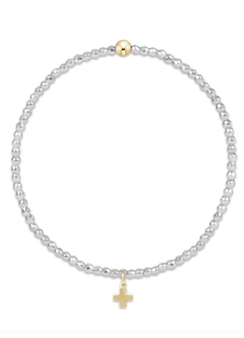 ENewton Bright Silver Faceted Hematite 2mm Bead Bracelet - Signature Cross Gold Charm - Gabrielle's Biloxi