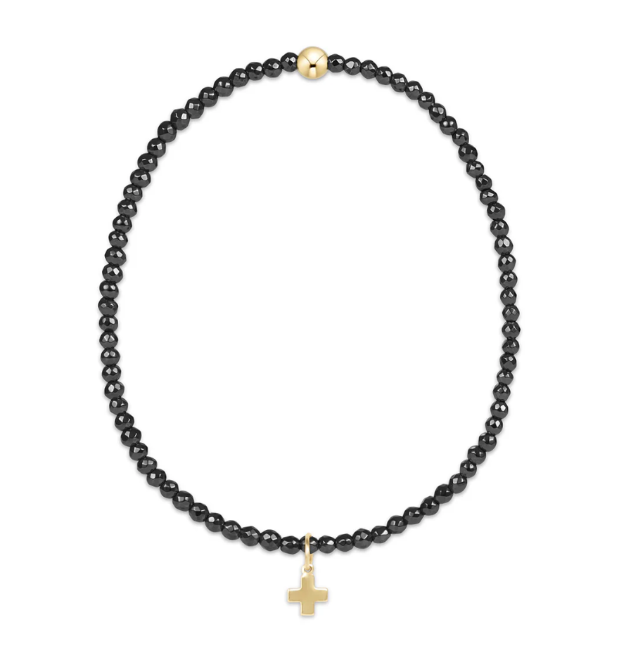 ENewton Faceted Hematite 2mm Bead Bracelet - Signature Cross Gold Charm - Gabrielle's Biloxi