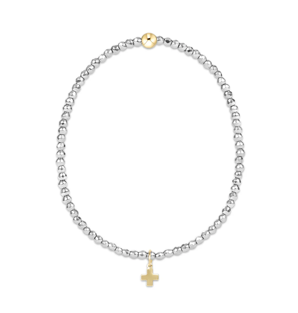 ENewton Silver Faceted Hematite 2mm Bead Bracelet - Signature Gold Cross - Gabrielle's Biloxi