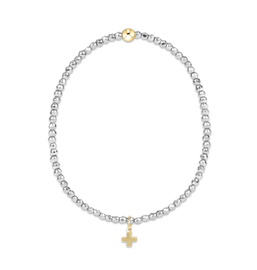 ENewton Silver Faceted Hematite 2mm Bead Bracelet - Signature Gold Cross - Gabrielle's Biloxi