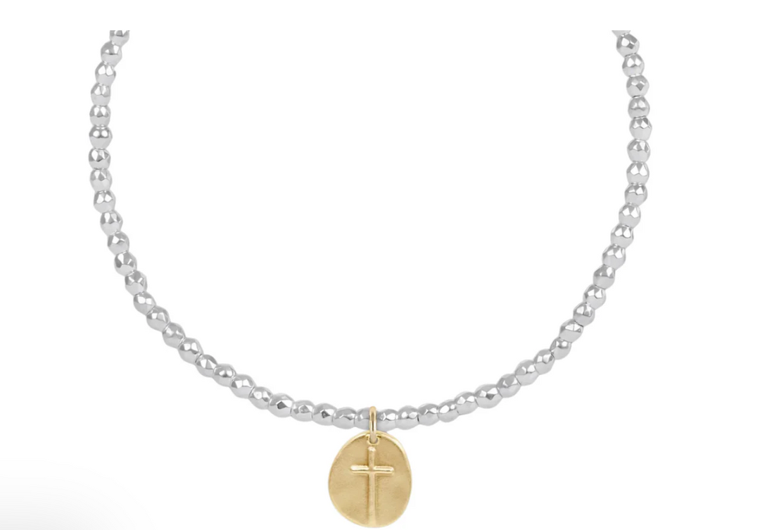 ENewton 15" Choker Bright Silver Faceted Hematite 2mm Bead - Inspire Small Gold Charm - Gabrielle's Biloxi