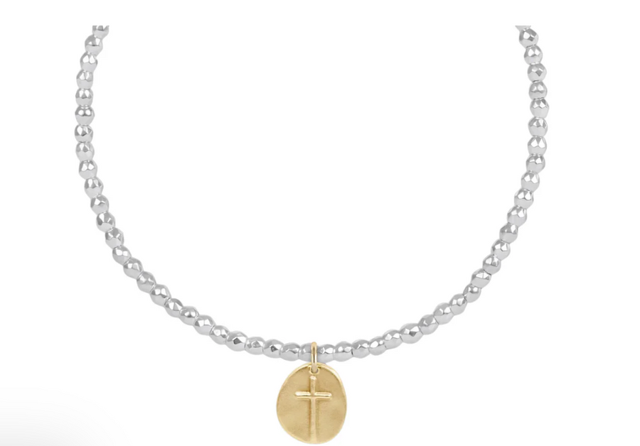 ENewton 15" Choker Bright Silver Faceted Hematite 2mm Bead - Inspire Small Gold Charm - Gabrielle's Biloxi