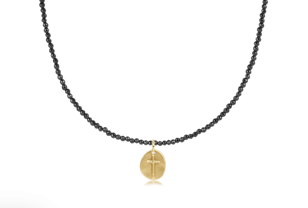 ENewton 15" Choker Faceted Hematite 2mm Bead - Inspire Small Gold Charm - Gabrielle's Biloxi