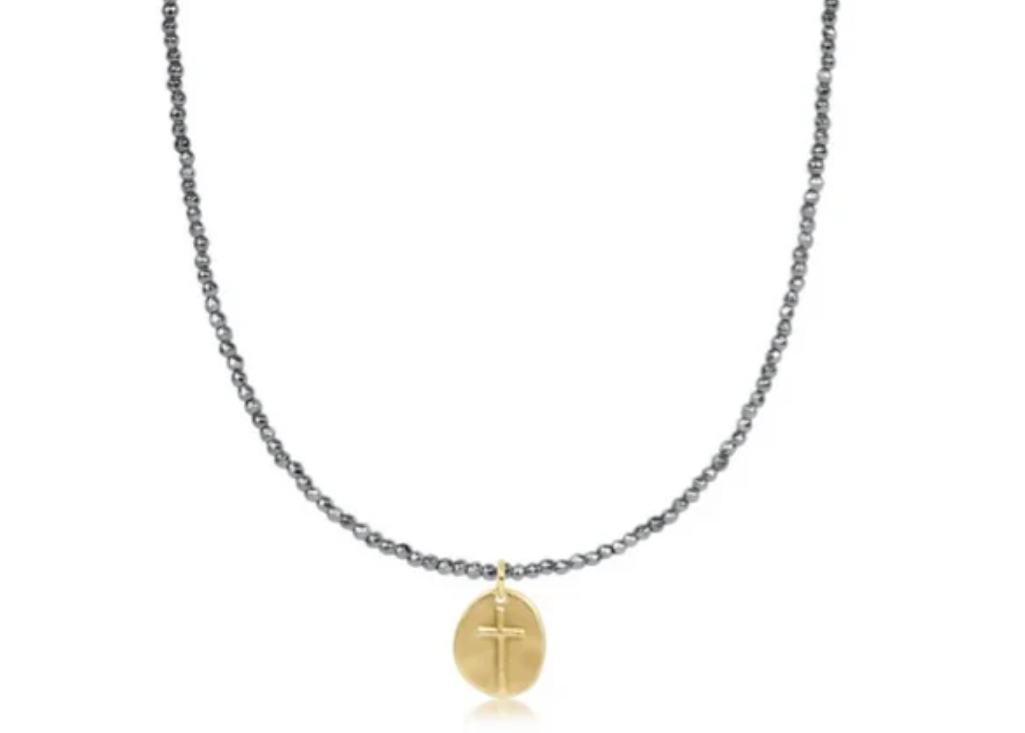 15" Choker Silver Faceted Hematite 2mm Bead - Inspire Small Gold Charm - Gabrielle's Biloxi