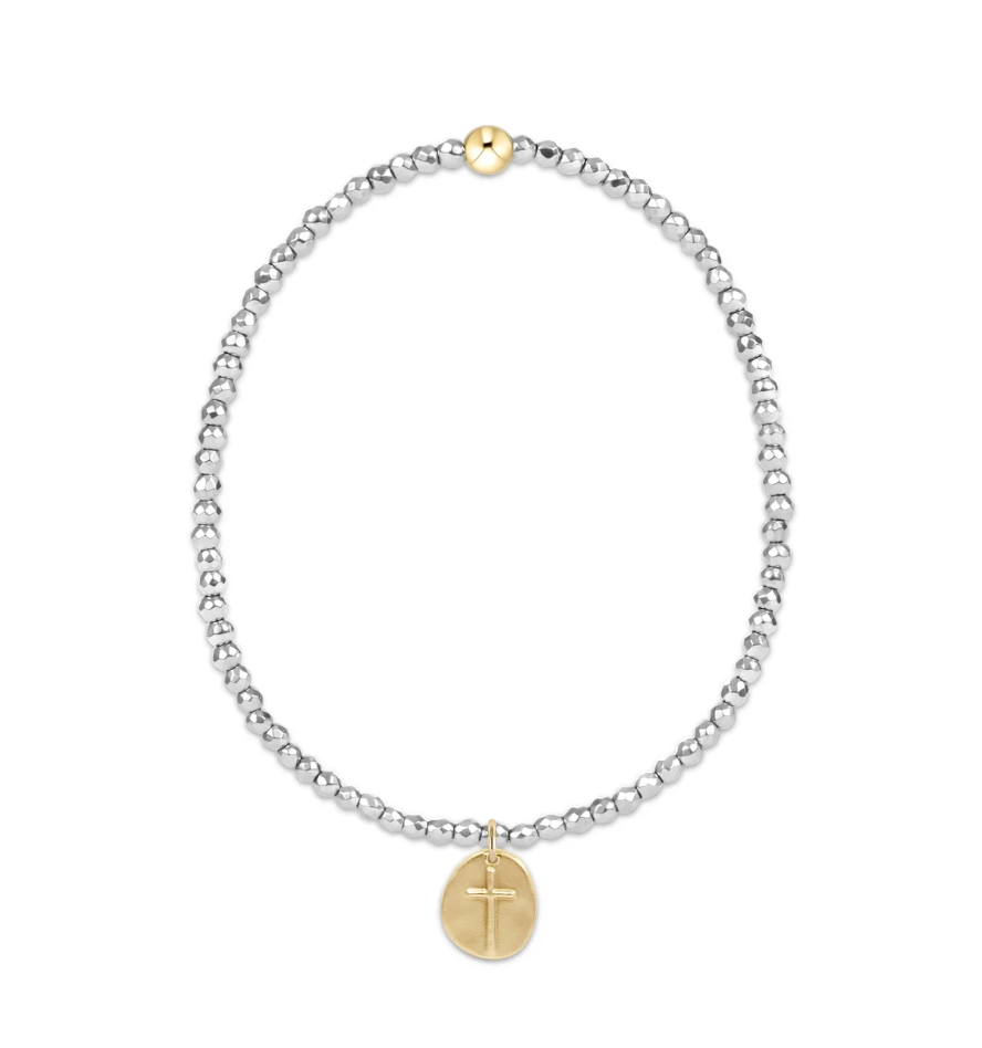 ENewton Silver Faceted Hematite 2mm Bead Bracelet - Inspire Small Gold Charm - Gabrielle's Biloxi