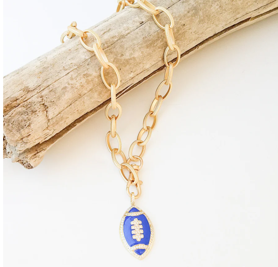 Etched Chain Necklace with Enamel Football - Royal - Gabrielle's Biloxi