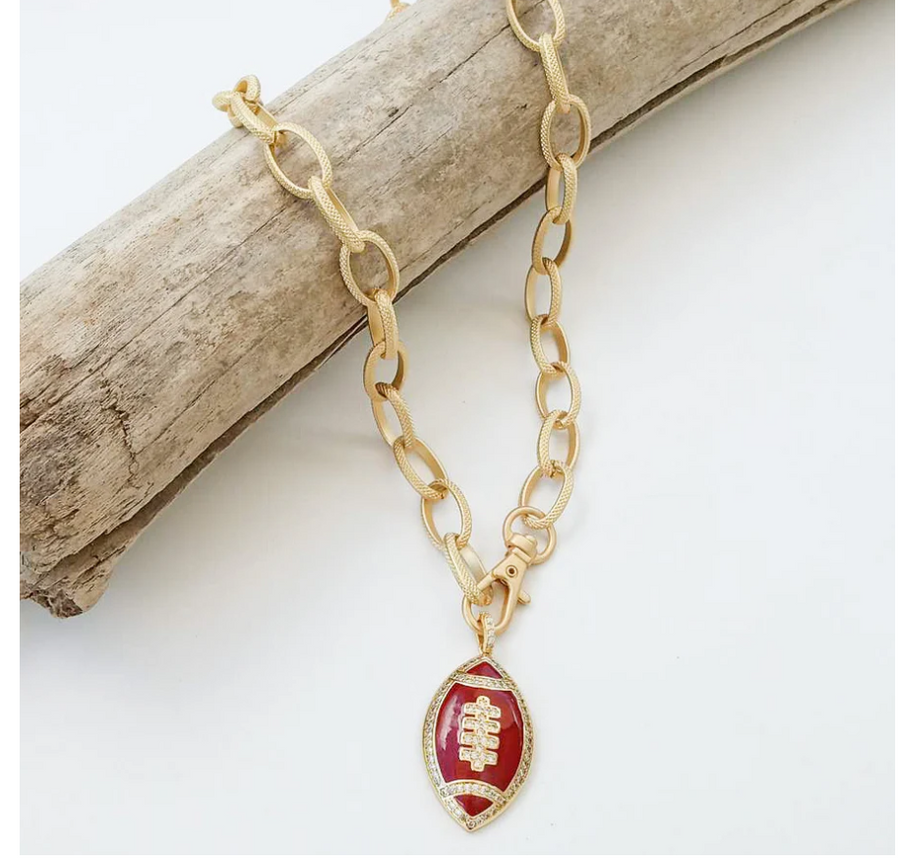 Etched Chain Necklace with Enamel Football - Maroon - Gabrielle's Biloxi