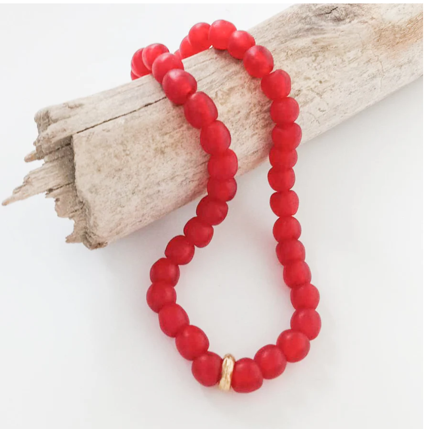 18" Glass Washer Necklace - Red - Gabrielle's Biloxi