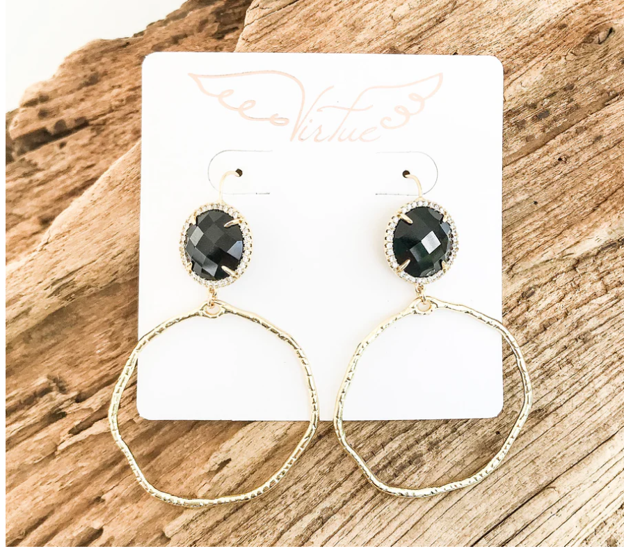 Virtue Gemstone Bezel Earrings w/ Branch Hoop - Black - Gabrielle's Biloxi