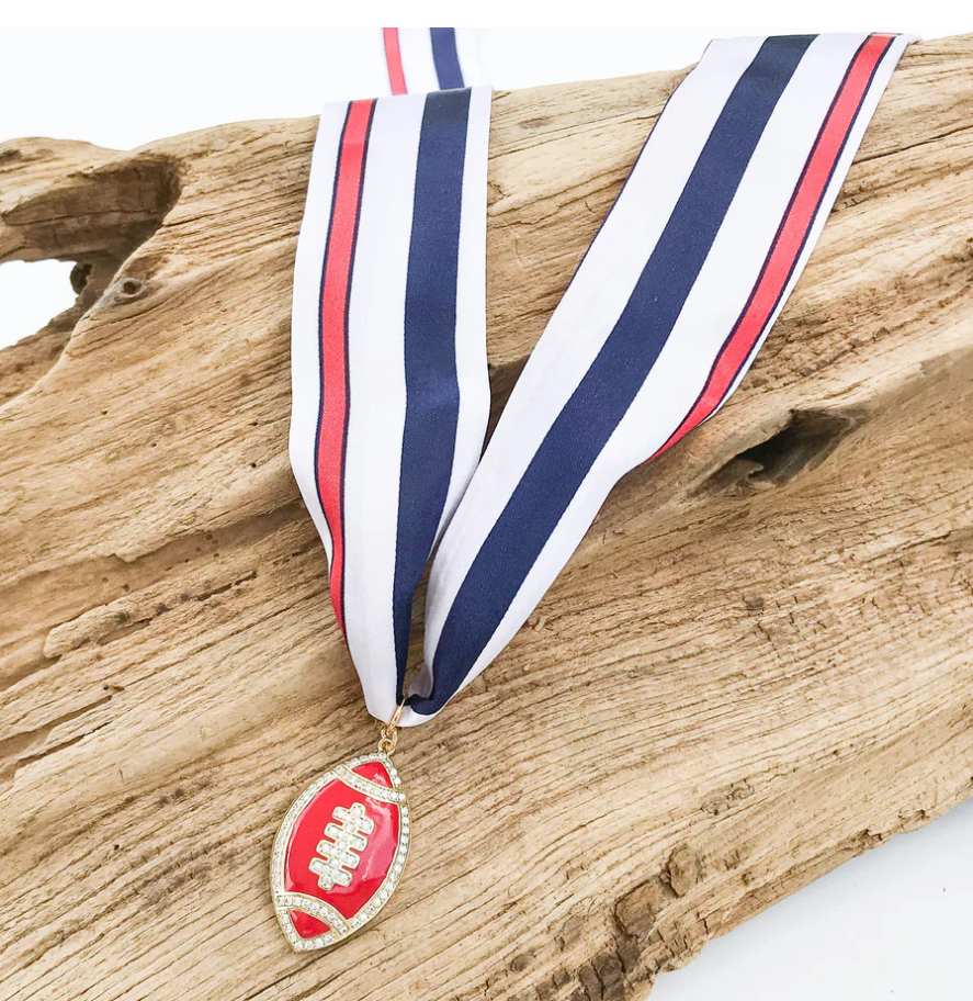 Virtue Football on Scarf Necklace - Red/ Red & Blue Stripe - Gabrielle's Biloxi