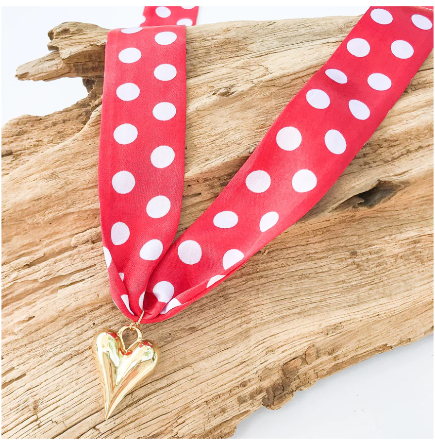 Virtue Puff Heart on Scarf Necklace - Red Polka Dot - Gabrielle's Biloxi