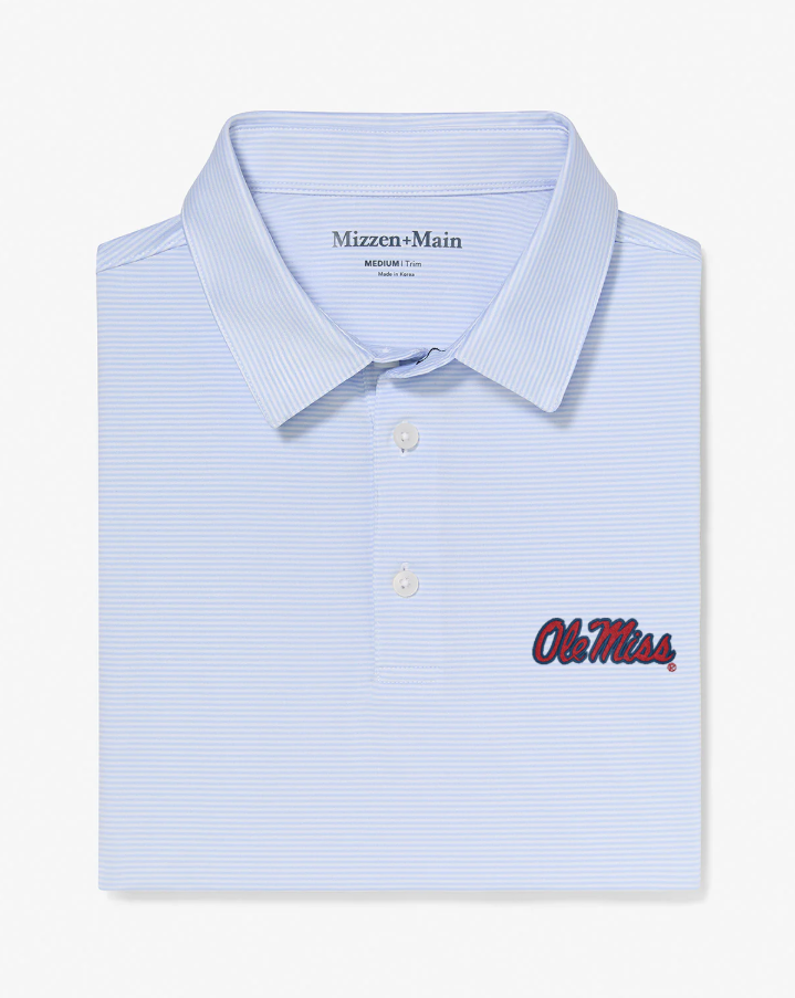 Ole Miss Versa SS Trim Polo - Light Blue White Stripe - Gabrielle's Biloxi