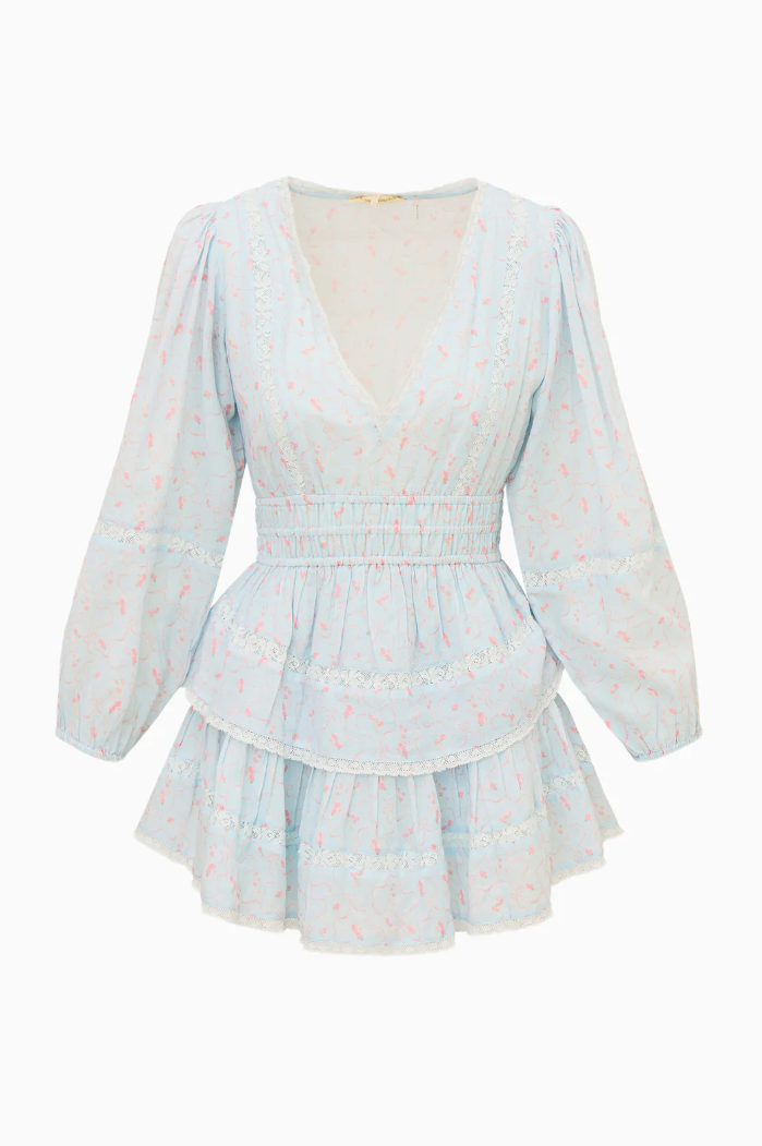 blue and white love shack fancy dress Finny Floral Mini Dress- Women's Designer Luxury Dresses
