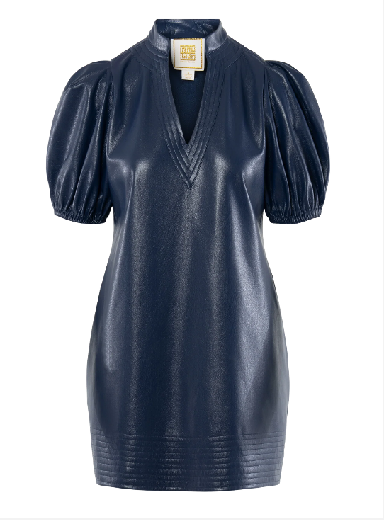 navy blue faux leather dress LALA LOVE YOU PU MINI DRESS IN NAVY AKIRA