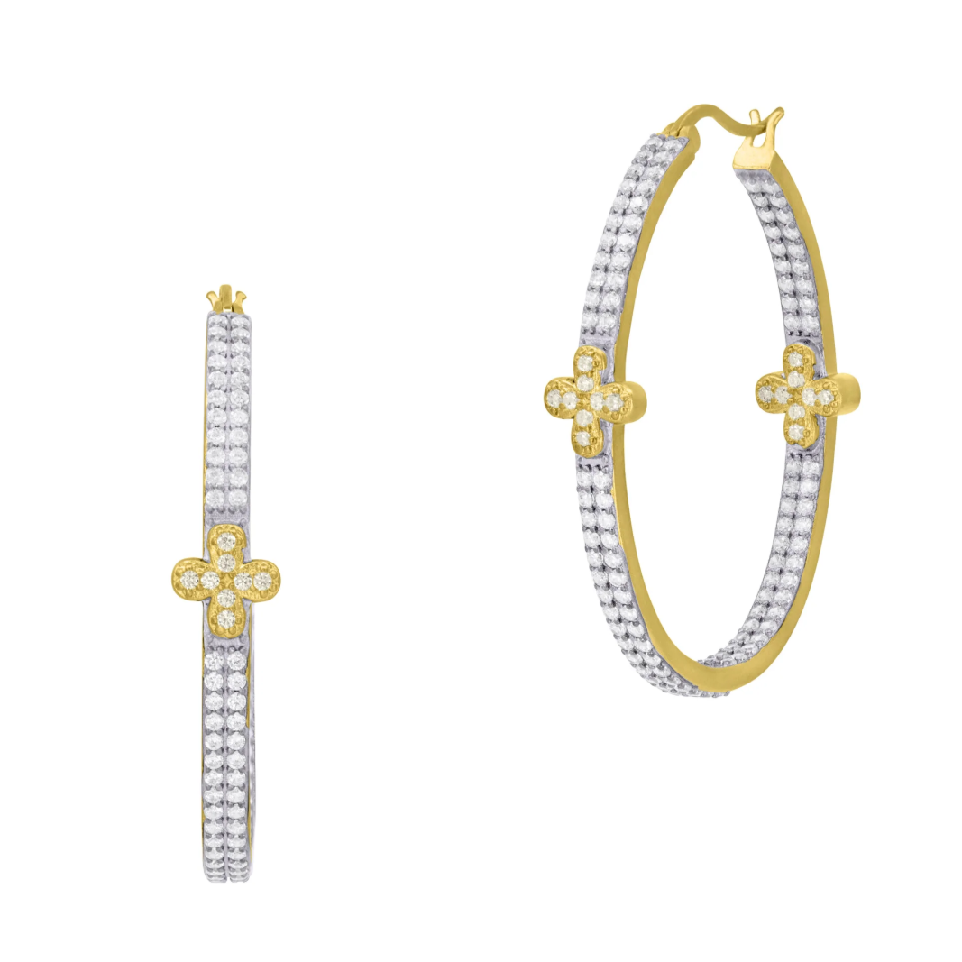 Freida Rothman Pay Row Clover Hoop Earrings - Gold and Silver - Gabrielle's Biloxi