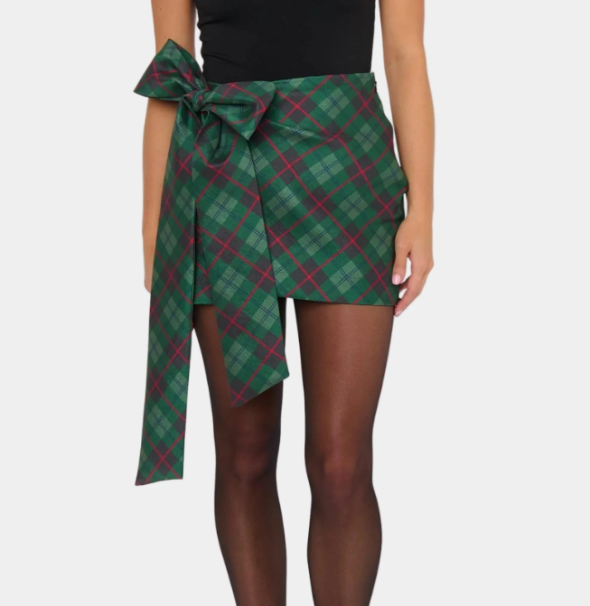 Show Me Your Mumu Iva Bow Skirt - Mistletoe Plaid