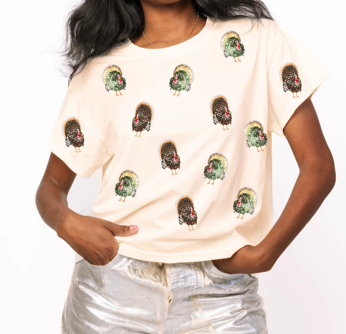 Queen of Sparkles Small Turkey Icon Tee - Beige