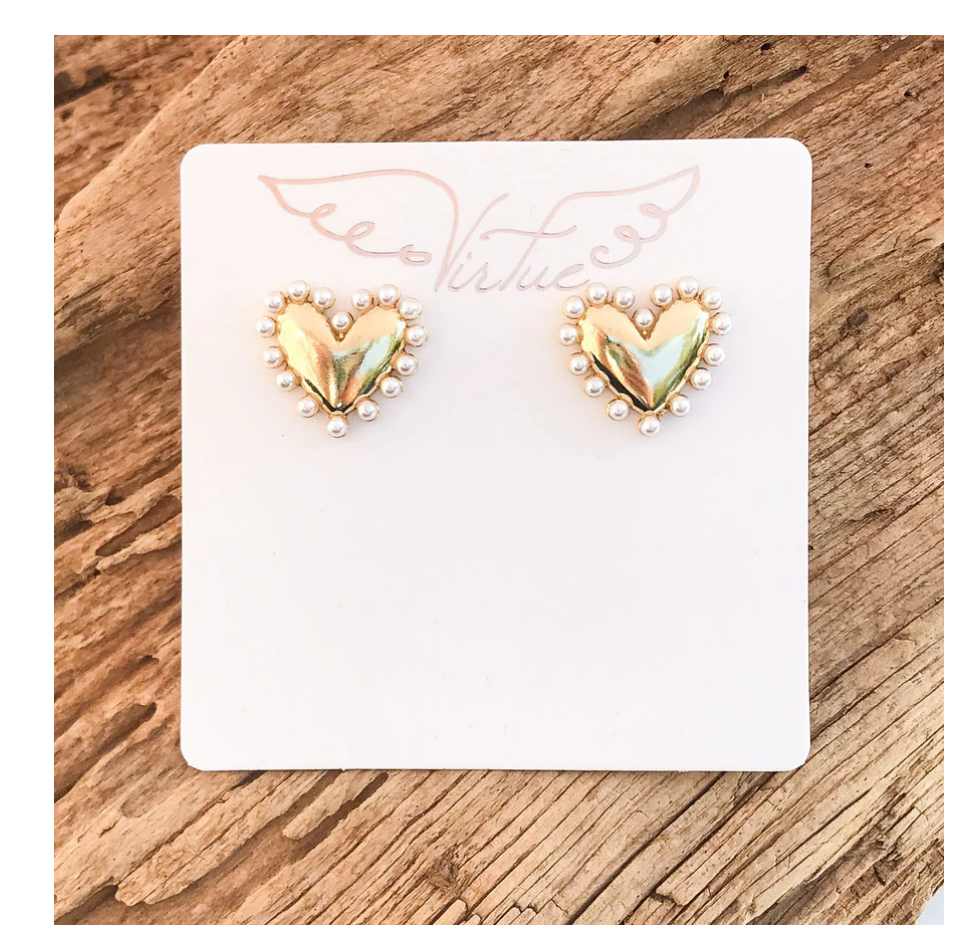 Virtue Pearl Studded Medal Heart Earrings - Gabrielle's Biloxi
