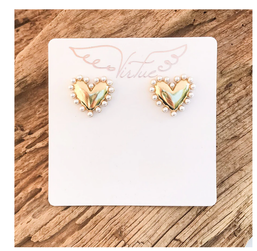 Virtue Pearl Studded Medal Heart Earrings - Gabrielle's Biloxi