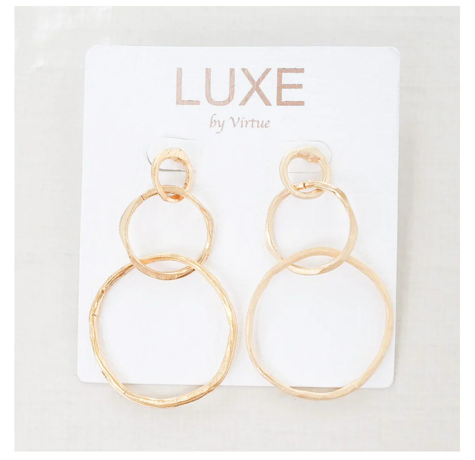 The Aria Luxe Triple Hoop Studs - Gold - Gabrielle's Biloxi