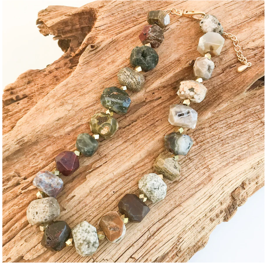Virtue Chunk Statement Brass Necklace - Jasper