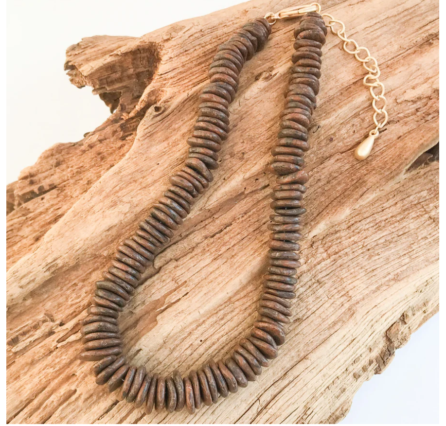 Virtue Gemstone Heishi Disc Necklace - Chocolate