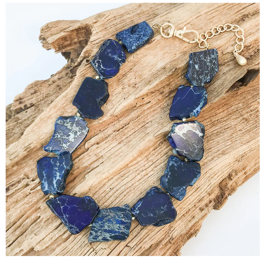 Virtue Gemstone Slab Necklace - Blue - Gabrielle's Biloxi