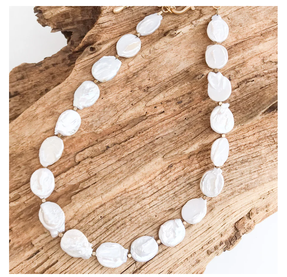 Virtue Coin Pearl Necklace - White/Gold - Gabrielle's Biloxi