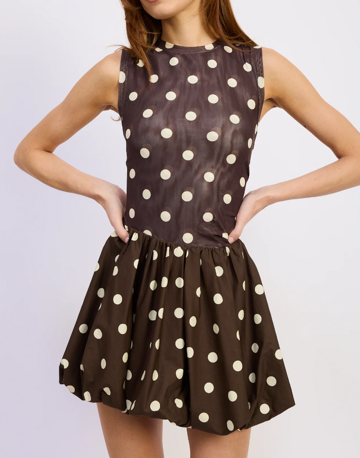 Lainey Mixed Media Mini Romper - Brown Ivory