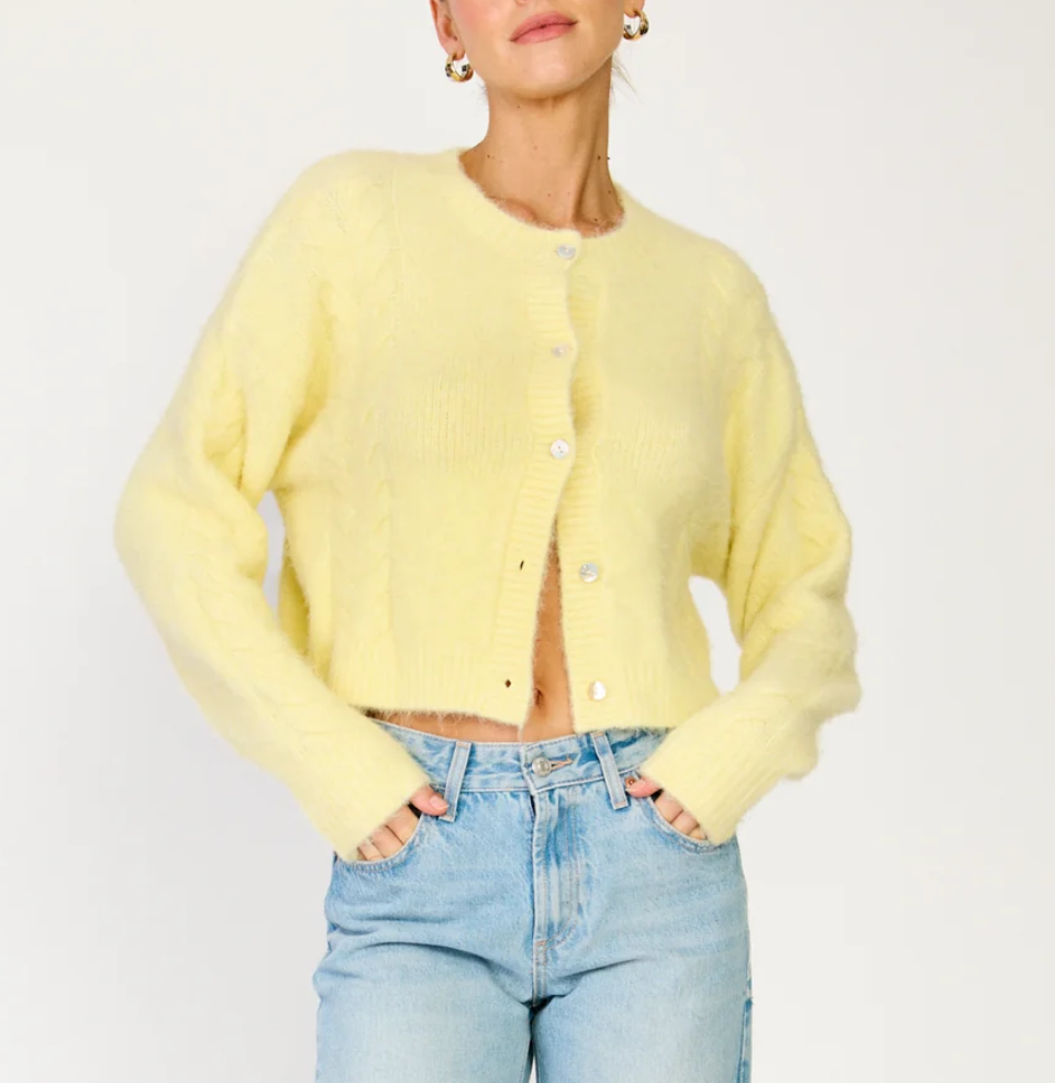 Line and Dot Buttercup Cardigan - Light Yellow - Gabrielle's Biloxi